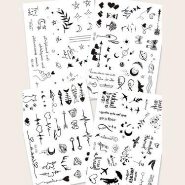 Imagem de 2 peças tatuagem minimalista preta teclas de flecha espinha de peixe design de frase em inglês festa festival presente dedo ombro clavícula lombar volta temporária impermeável tatuagem adesivo