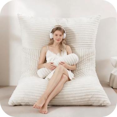 Imagem de ZOEMO Cadeira de pufe 5 em 1 com almofada de rolo, cadeiras gigantes para adultos, capa ultramacia e lavável na máquina, sofá cama conversível para sala de estar, quarto