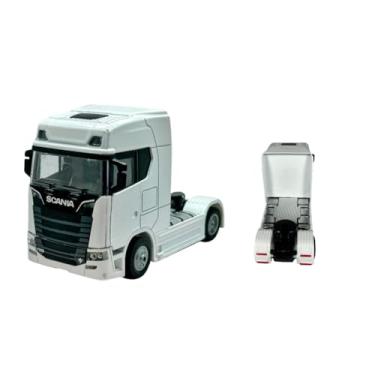 Imagem de Scania Caminhão Miniatura Metal 770S 1:32 com Fricção Basculante Decorativo e Presenteável (BRANCO)