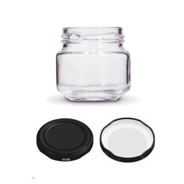 Imagem de Kit 15 unidades - Pote de vidro Redondo 120ml - Tampas Pretas