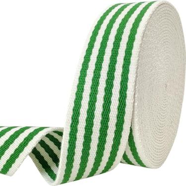 Imagem de Correias de algodão listradas de 3,8 cm - Fita de tecido jacquard de 6 metros tiras resistentes para fabricação de bolsas, arreios, mochila, cintos, roupas, costura (verde)