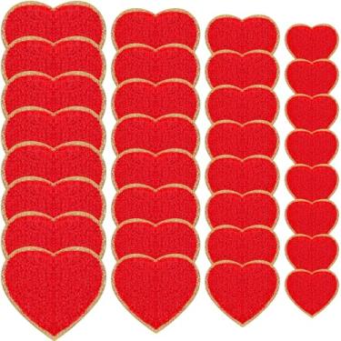 Imagem de Norme 32 peças de adesivos de coração para o dia dos namorados autoadesivos chenille vermelho coração bordado, apliques costurados em apliques para roupas, chapéu, mochilas, decorações DIY, 2 tamanhos
