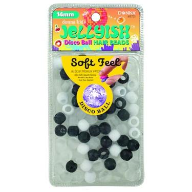 Imagem de DONNA Miçangas de cabelo bola de discoteca gelatinosa infantil – Contas de silicone macio de 14 mm para tranças, rabos de cavalo e estilo, acessórios de cabelo sem emaranhados para meninas, preto