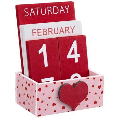 Imagem de AceOrbit Calendário perpétuo de bloco de madeira de coração, decoração de mesa, fofo, mês, semana, data, calendário, bloco decorativo, para mulheres, escritório, casa, mesa, presente para mulheres