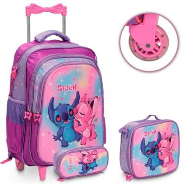 Imagem de Kit Mochila Infantil Escolar Menina Estampa Stitch Rodinha - Plike