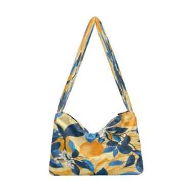 Imagem de Bolsa de ombro feminina abstrata mandala artística, bolsa de livros para mulheres, bolsa feminina para uso ao ar livre, Azul de laranjas em amarelo-3, One Size