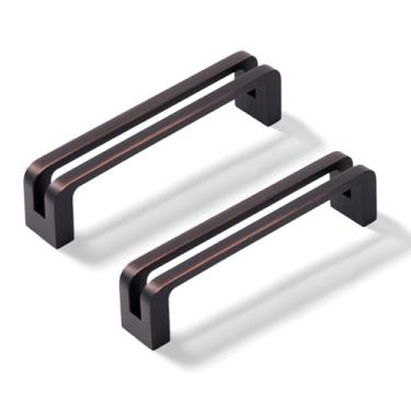 Imagem de Vicycmc Puxadores de armário sólidos de liga de zinco bronze polido a óleo 3-3/4 polegadas (96 mm) no centro do orifício, puxadores de armário de cômoda de luxo para quarto, cozinha, pacote com 6 7600