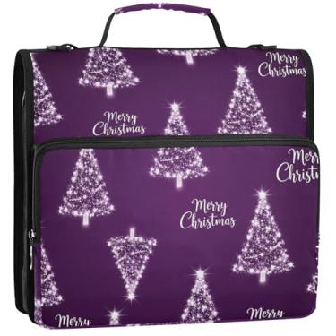 Imagem de Trevores de Natal roxo 3,8 cm fichários 3 anéis com zíper organizador de fichários escolares bolsa com alça de ombro carteira de armazenamento estojo com alça, 34,5 x 31,5 x 9 cm