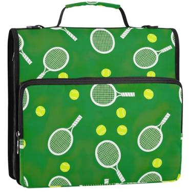 Imagem de Lindo organizador de fichário com zíper com 3 argolas de 3,8 cm, anel D, bolas de tênis, portfólio verde e estojo para pasta de anéis, bolsa escolar com alça de ombro, 34,5 x 31,5 x 9 cm