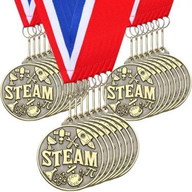 Imagem de Quelay 30 medalhas de 5 cm para vencedor de prêmios em massa com fitas de pescoço Troféu de Metal Prêmio Presente para Crianças Estudantes Adultos Participação Escolar Graduação Competições (Steam)