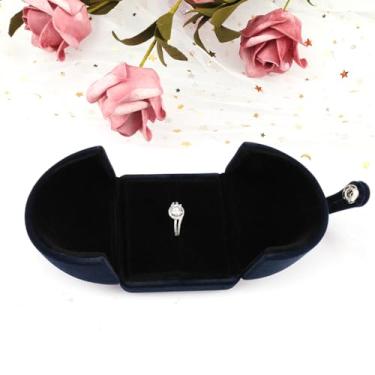 Imagem de Caixa de anel de veludo azul royal, caixa de presente de joias premium, caixas de anel de noivado para casais, exibição de joias para aniversário de casamento (caixa de anel)
