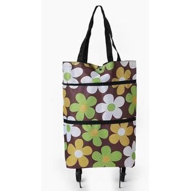 Imagem de Carrinho dobrável portátil, carrinho de compras, carrinho leve com rodas, carrinho de mão doméstico, trailer pequeno - 46 * 41 * 27cm(Flor de café)