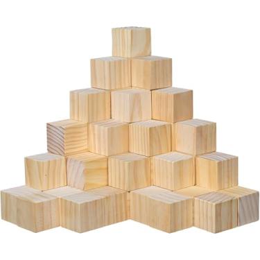Imagem de 60 unidades de cubos de madeira alisados de 5 cm, blocos de madeira inacabados para artesanato, blocos quadrados de madeira para artesanato, blocos de chuveiro para decorar.