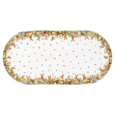 Imagem de Roszwtit Toalha de mesa de primavera de Páscoa, coelhinho de Páscoa, toalha de mesa floral, impermeável, flores de coelho, decoração de mesa de cozinha para jantar, festa, 152 x 300 cm, oval
