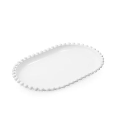 Imagem de Kit 2 Bandejas Decorativas Pérola Oval 20x13cm para Decoração de Mesa e Festas – Bandeja Acrílica Elegante (Branco)