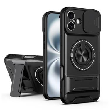 Imagem de SORAKA Capa para iPhone 16 Plus com suporte,proteção de lente com janela e capa dupla de PC e TPU compatível com suporte magnético para carro