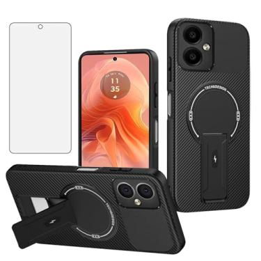 Imagem de Asuwish Capa de celular para Motorola Moto G54 5G Capa magnética de fibra de carbono com protetor de tela de vidro temperado e suporte protetora, fina, macia, rígida, fina, acessórios G 54 2023