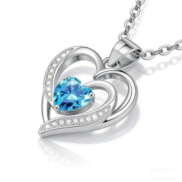 Imagem de Colar de coração feminino, pingente de zircônia cúbica, presente de cristal roxo azul, joia romântica banhada a ouro, 41-50CM, Cobre, Zircônia cúbica