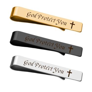 Imagem de Conjunto de 3 clipes de gravata Man Of God – Padrinho afilhado presentes de Natal gravados para homens, filho, marido, pai, presentes de aniversário da esposa, Multicor, P