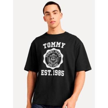 Imagem de Camiseta Tommy Jeans Masculina Oversized Varsity Badge Preta-Masculino