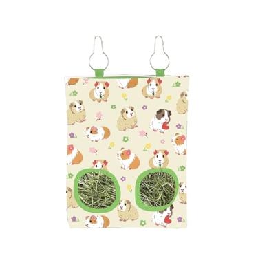 Imagem de JarThenaAMCS 2 unidades de saco de alimentação de feno de porquinho-da-índia com 2 furos, bolsa de alimentação de feno para pendurar flores bege, dispensador de armazenamento floral para chinchila