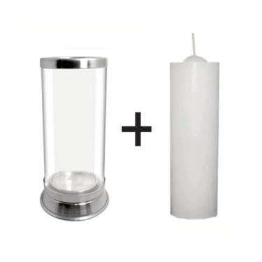 Imagem de Copo Porta Velas 7 Dias Vidro Alumínio + 1 Vela 7 Dias - Velas de Fáti