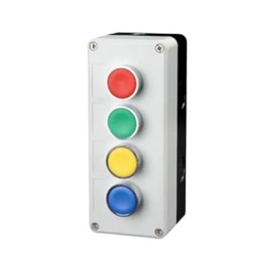 Imagem de RORFFK Novo botão de metal XB2 caixa de controle Start Stop Símbolo de identificação industrial auto reset interruptor de parada circular de emergência (4Hole-01)
