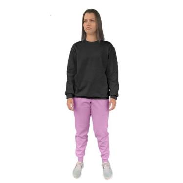 Imagem de Conjunto de Moletom Feminino Blusa Sem Capuz e Calça Jogger Liso - Rel