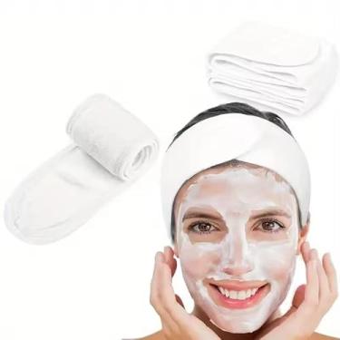 Imagem de 1 tiara ajustável para lavagem facial – acessório de cabelo de tecido macio com fecho de : protege o cabelo solto durante cuidados com a pele, lavagem do rosto e aplicação de maquiagem; suave e leve