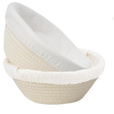 Imagem de Pacote com 2 cestos Banneton à prova de pão de 20 cm – Tigela de massa de corda de algodão, suprimentos para assar pão fermentado para jantar e assar nas férias (com 2 forros)