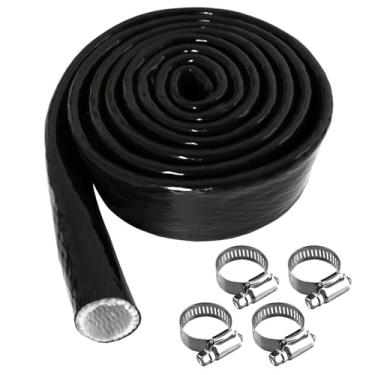 Imagem de Capa térmica blindada contra incêndio com proteção térmica de 1,5 mm (5/20.3 cm) proteção térmica de fibra de vidro revestida de silicone com 4 braçadeiras para mangueiras automotivas, chicote de