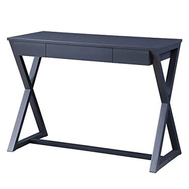 Imagem de pcagfaajmh Mesa de sofá com detalhes de mesa de café, mesa de centro para sala de estar e escritório (vidro de mármore preto falso e mesa de canto champanhe) (mesa de console cinza)