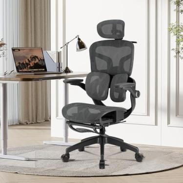 Imagem de Cadeira de Escritório Ergonômica,Duplo Apoio Lombar,Apoio para Pés Retrátil,Assento Air Cushion e Encosto Mesh Respirável,Reclinável até 135°,Perfeita para Casa e Escritório (Preto)