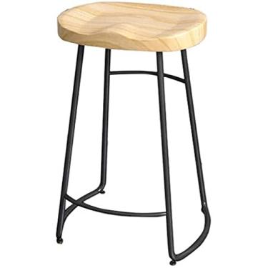 Imagem de AkosOL Banqueta de bar ajustável, banco de bar rústico de madeira e ferro, ótimo banco de bar retrô para móveis, cadeira de cozinha, banco traseiro com assento de sela, cadeiras de bar pretas