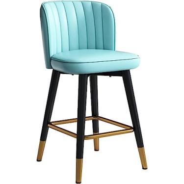 Imagem de AkosOL Banqueta de bar, banqueta giratória de 360°, cadeira de bar de cozinha com encosto de couro, banqueta de altura de balcão de jantar moderno, pernas de metal e apoio para os pés cromado dourado