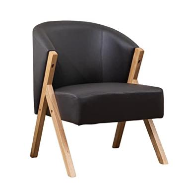 Imagem de AkosOL Cadeiras de recepção Modn Cadeira para sala de estar, cadeira de leitura contemporânea Lazy Air, suporte seguro de madeira maciça, estofada com esponja, Nero