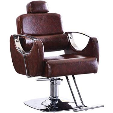 Imagem de pcagfaajmh Cadeira de barbeiro, cadeira de salão reclinável hidráulica, cadeira de estilo para equipamento de salão de beleza, cadeira de tatuagem (cor: vermelho 2) (vermelho 2)