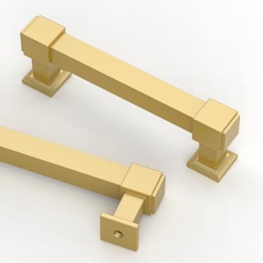 Imagem de Asidrama 3930 Pacote com 10 puxadores de armário de cozinha dourados escovados de 96 mm, puxadores de armário de cozinha para puxadores de gaveta de armário