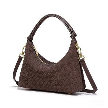 Imagem de SKYK Bolsa feminina de camurça Hobo moderna bolsa de ombro nas axilas de tecido crescente bolsa transversal bolsa de mão despojada, Café, Small