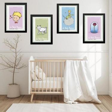 Imagem de Kit 4 Quadros Quarto Infantil Pequeno Príncipe 33X24Cm Vidro