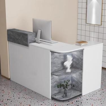 Imagem de Mesa de recepção moderna em forma de L com grande armazenamento, balcão frontal cinza para salão, balcão de caixa para escritório - 120 cm