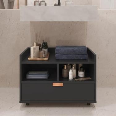 Imagem de Gabinete Armário Organizador Para Banheiro Lavabo Rodinhas (Preto)
