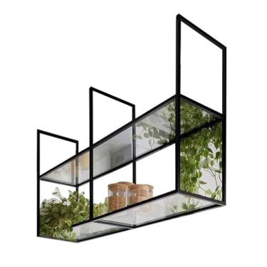 Imagem de Prateleira flutuante de arte de ferro suspensa - suporte de exibição suspenso no teto para cozinha, bar, decoração interna - suporte de planta de vidro acrílico, solução de armazenamento de parede