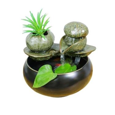 Imagem de VHDY85KA Fonte de Mesa Estilo Rústico Cerâmica Ciclo Fonte de Água Desktop Pequenos Ornamentos Casa Sala de Estar Armário de TV Móveis Decorativos Fontes