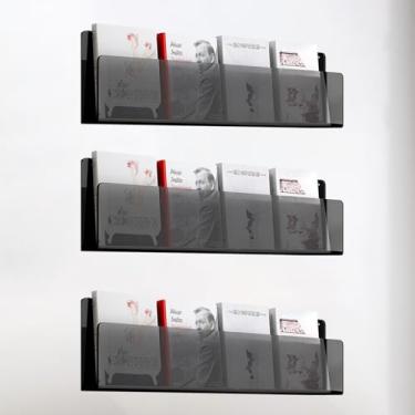 Imagem de Porta-revistas de acrílico montado na parede de 3 peças - Exibição de literatura preta para escritório, banheiro, escola e recepção - Suporte de brochura elegante e organizador de correio (L80 cm/31,5