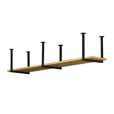 Imagem de Prateleiras de armazenamento suspensas - prateleira flutuante de teto prateleiras de exibição de rack de vinho industriais prateleiras de exibição rack de panela de cozinha cabide de panelas para bar