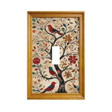 Imagem de Capa decorativa para interruptores de luz, árvores, pássaros, placa de parede com interruptor único, capa decorativa para decoração de casa