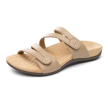 Imagem de Rihero Sandálias planas femininas ortopédicas com suporte de arco confortável e casual com alça ajustável para caminhadas no verão, Nude., 35