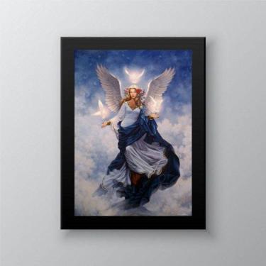 Imagem de Quadro Decorativo Arcanjo Haniel 33x24cm - Madeira Branca