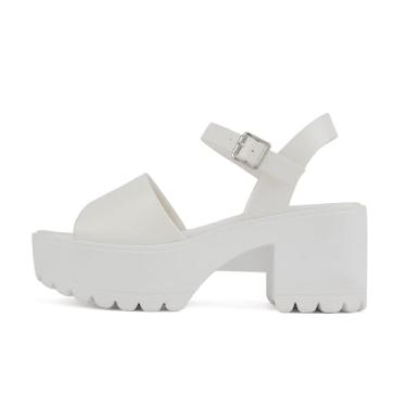 Imagem de Soda "Stacie" ~ Sandálias femininas de salto médio com sola aberta e tira ajustável no tornozelo, Poliuretano branco, 39